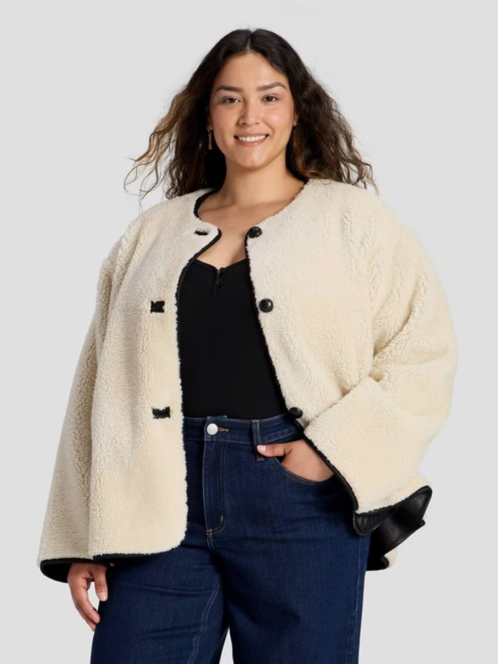 Women's Faux Sherling Coat - Universal Thread Cream XL